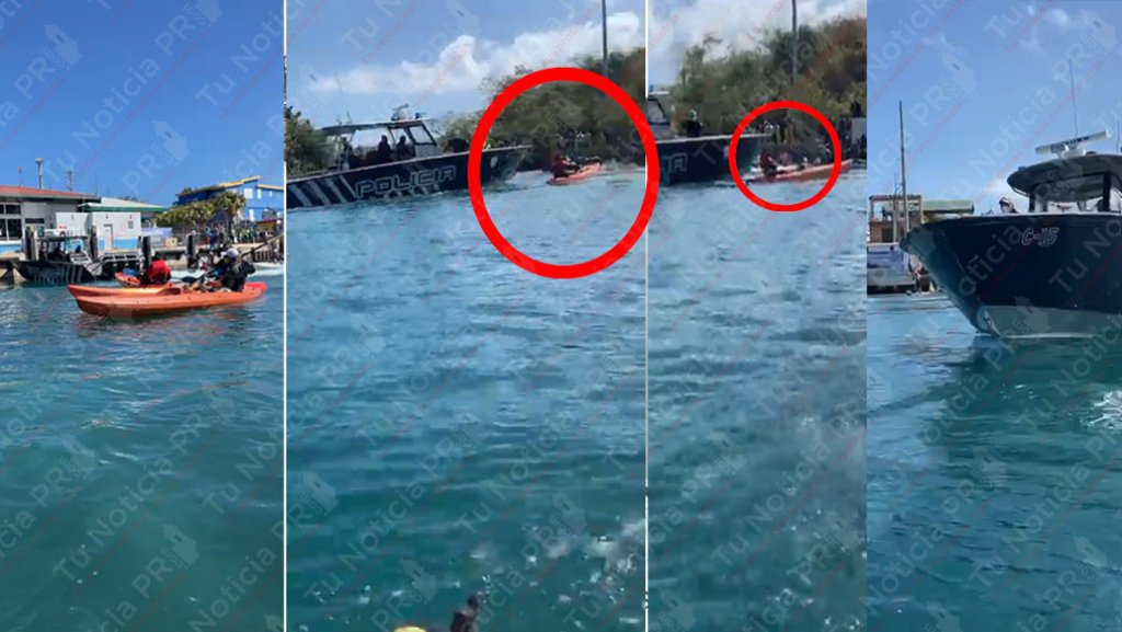 Video del tenso momento que lancha de la polic&iacute;a intenta mover Kayaks que protestaban en Culebra 