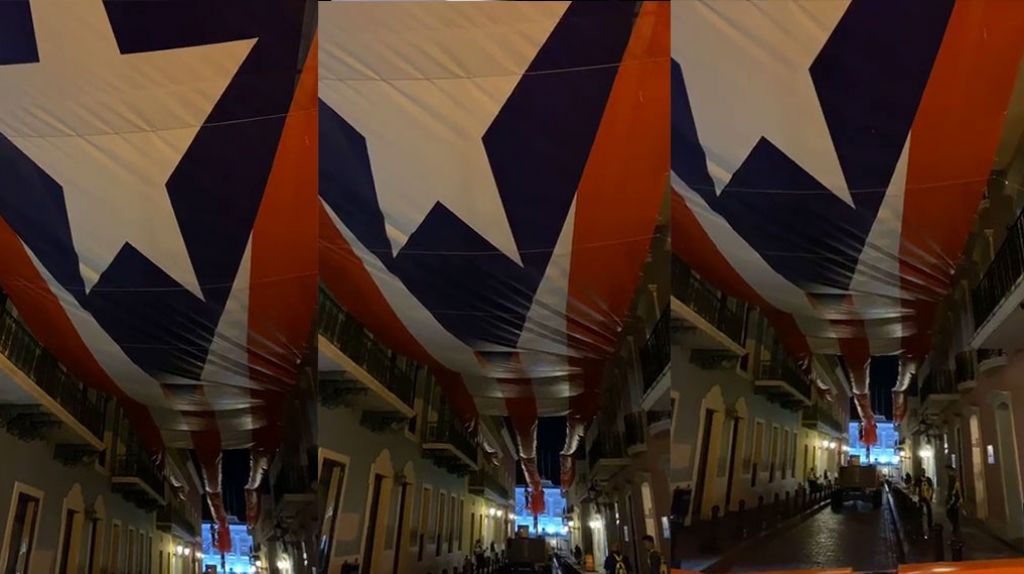  Video: Ya instalada la gigantesca Bandera de Puerto Rico en la calle Fortaleza de San Juan 